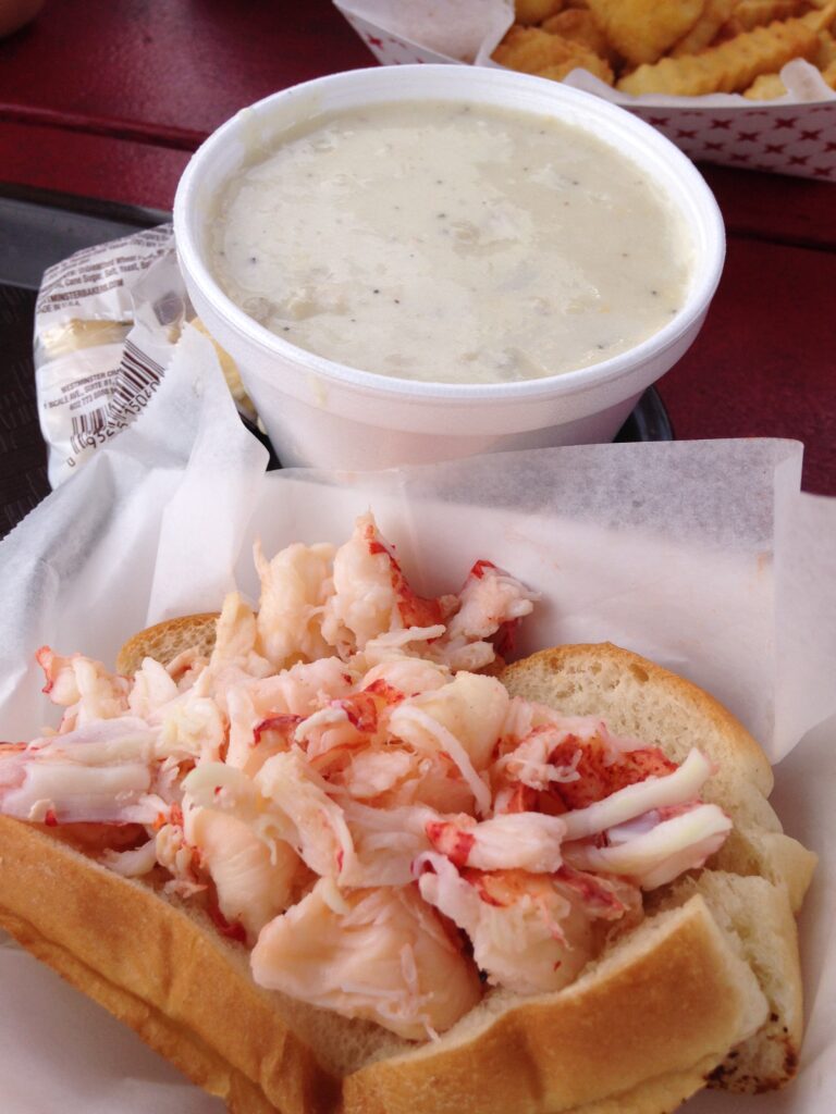 a lobster roll and clam chowder