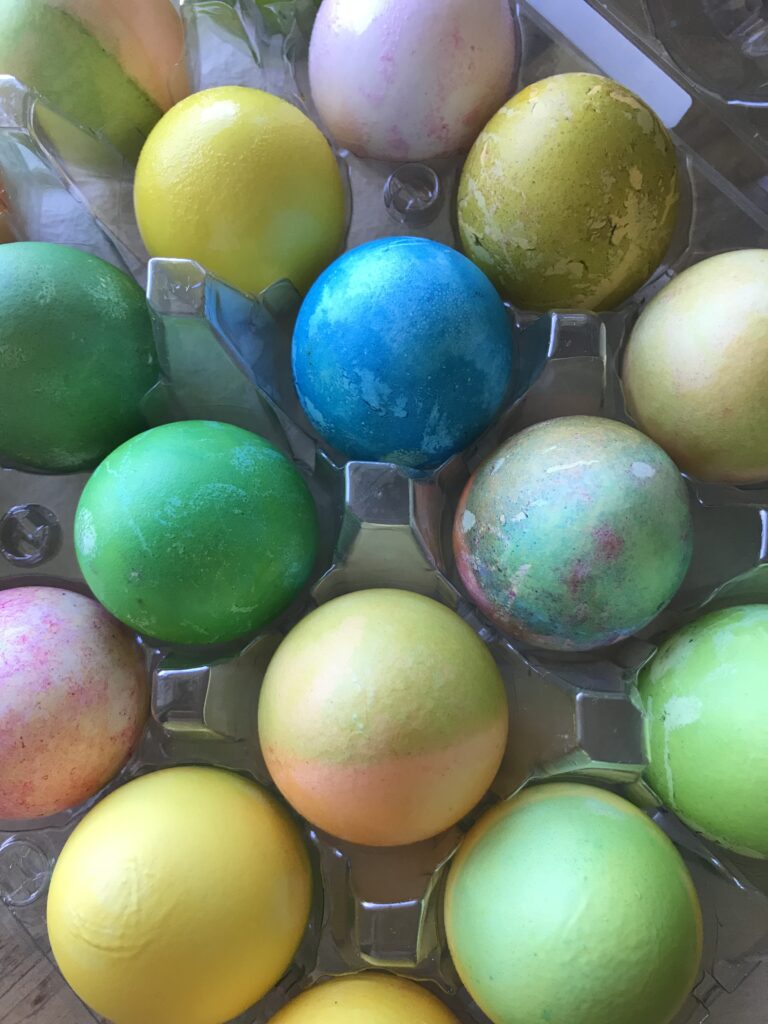 colored Easter eggs up close