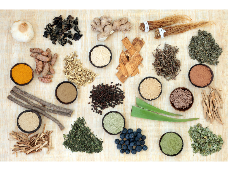 a spread of adaptogens on a mat