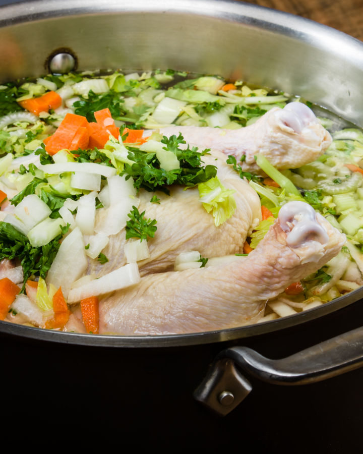 pot of chicken soup stock