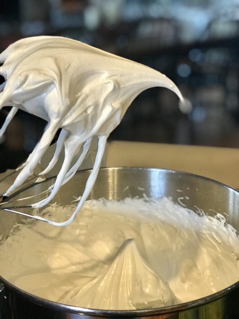 stiff peaks of whipped marshmallows