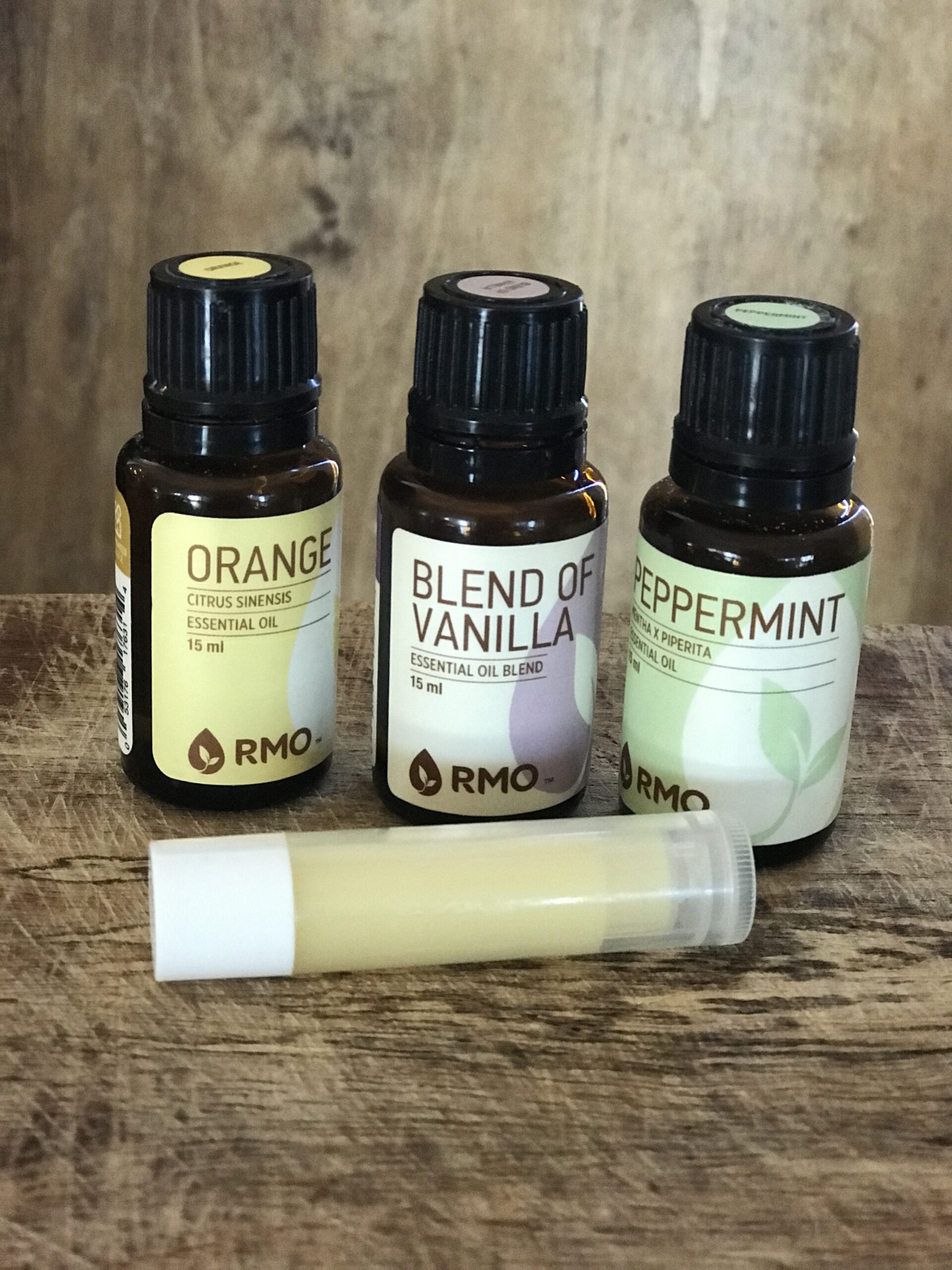 tube of lip balm with 3 essential oils