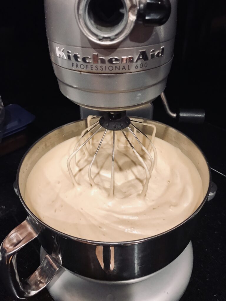 whipping the cream for the chocolate mousse