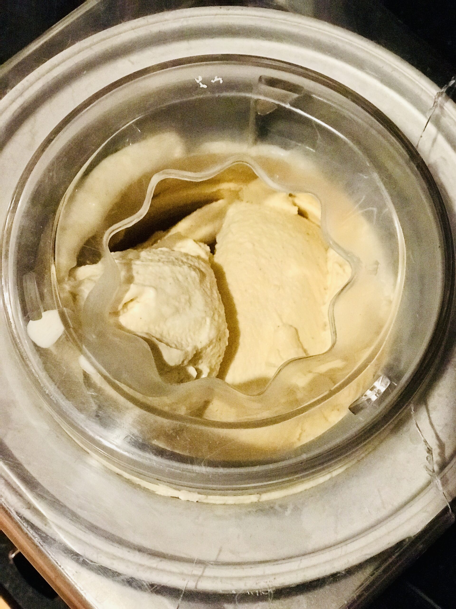 finished vanilla ice cream in maker
