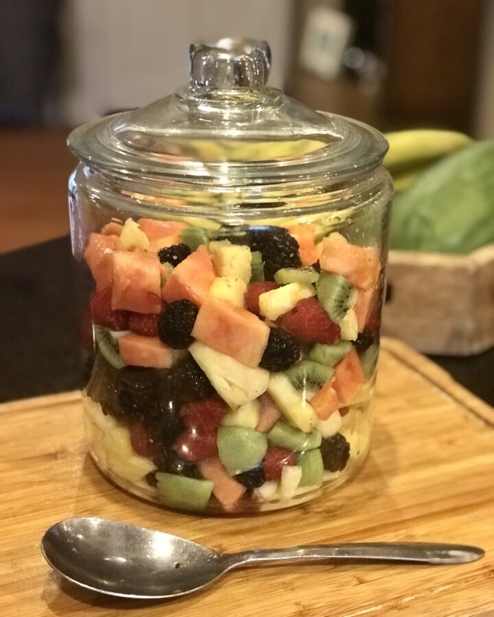 a jar of fruit salad