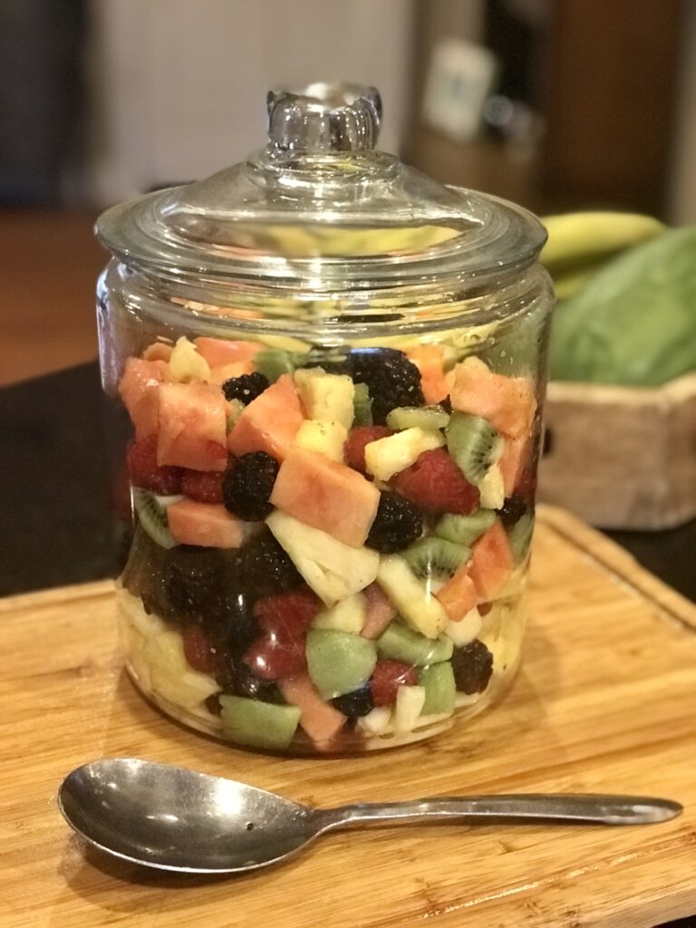 a jar of fruit salad