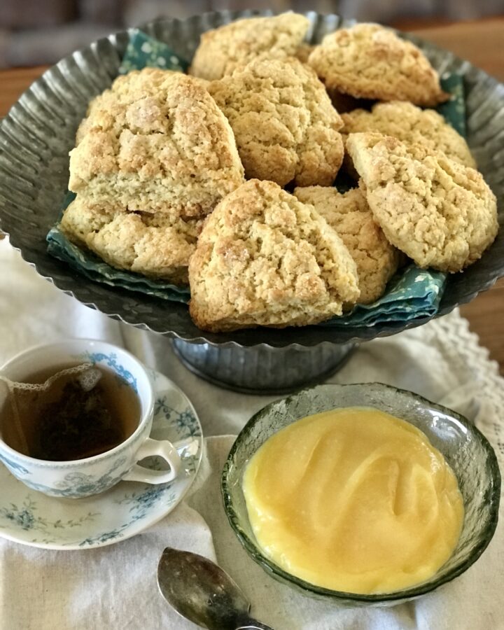 Tea Party Scones with lemon curd and a cup of tea