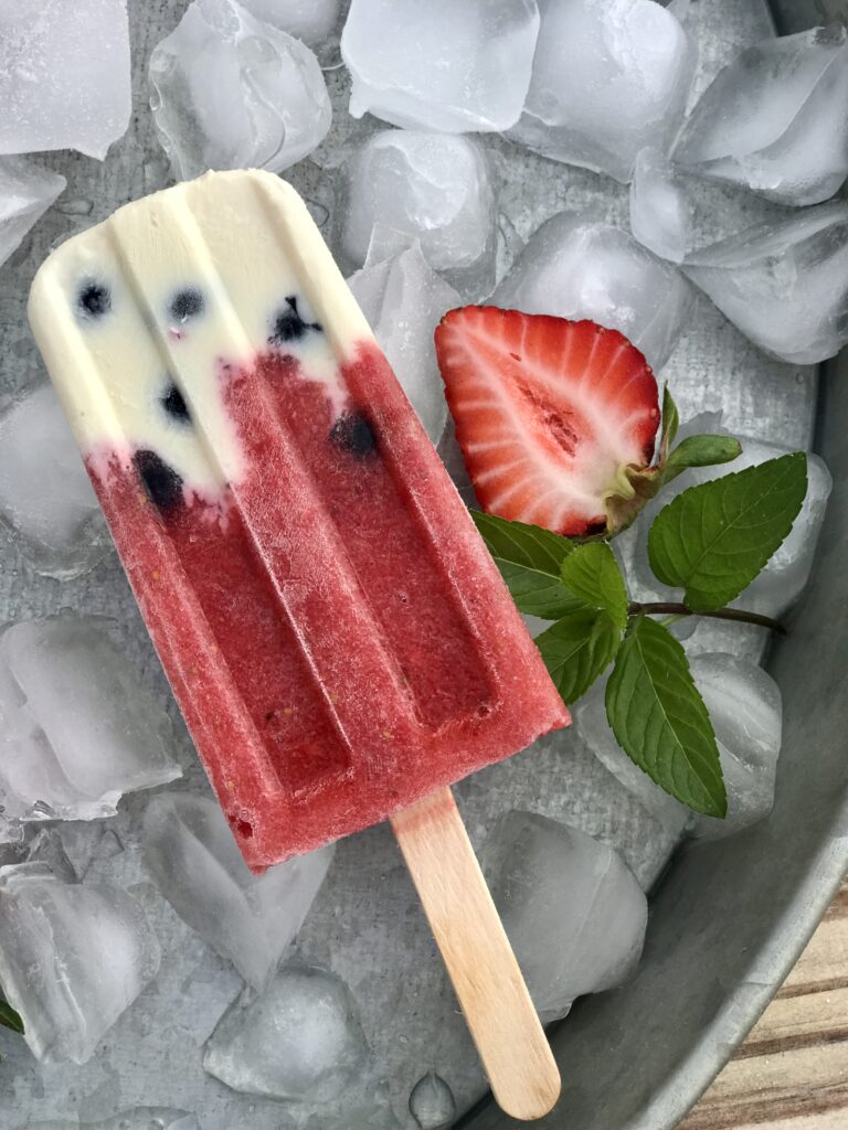 a single Red, White, & Blue Strawberries & Cream Pop