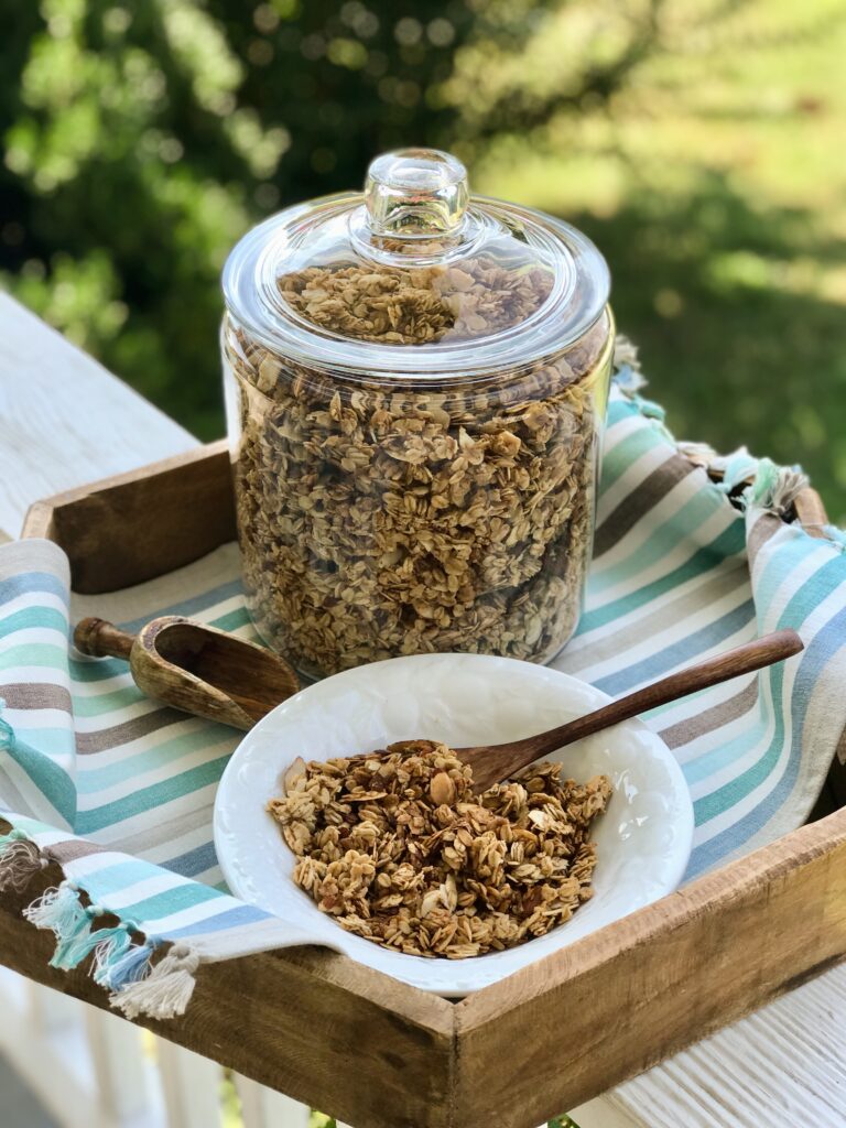 jar of homemade granola on a serving tray