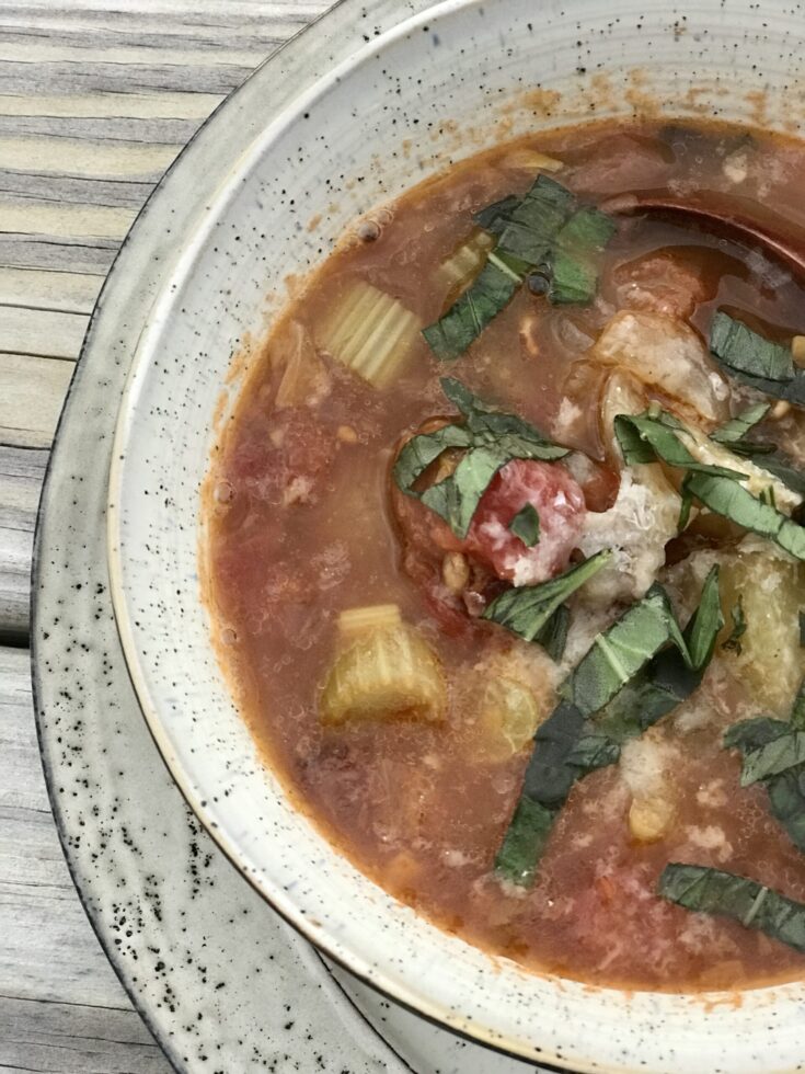 close up of bean & farro soup