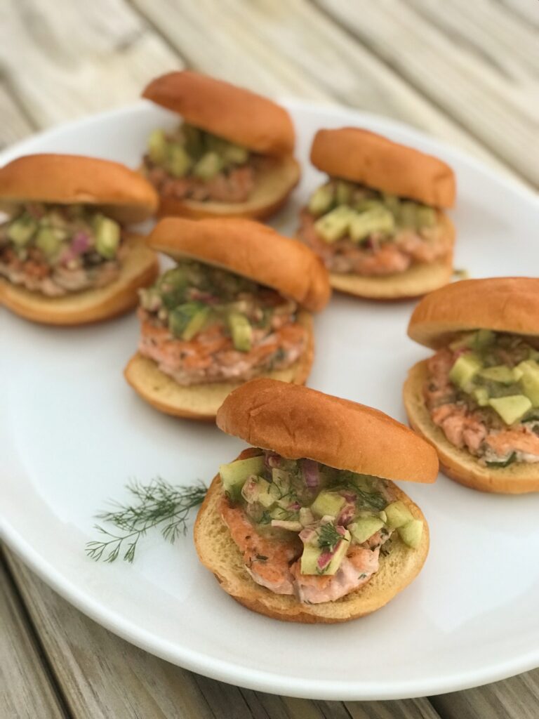 platter of salmon burgers