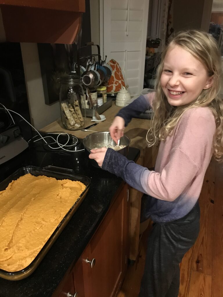 Abby preparing sweet potatoes