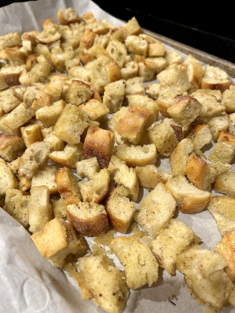 crouton on a tray for Caesar salad