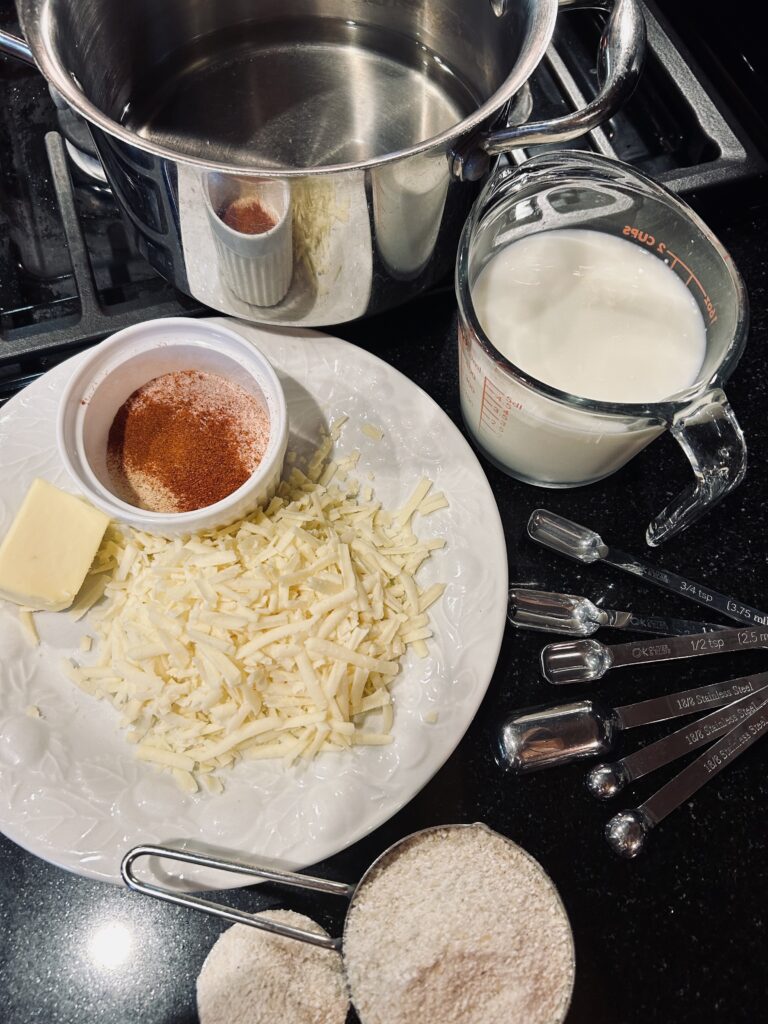 all the ingredients for cheesy grits