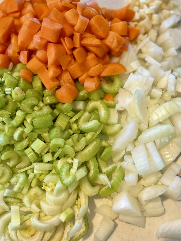 chopped veggies for pasta fagioli