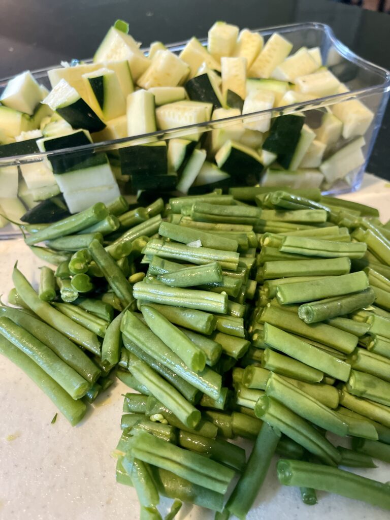 chopped green beans and zucchini for pasta fagioli