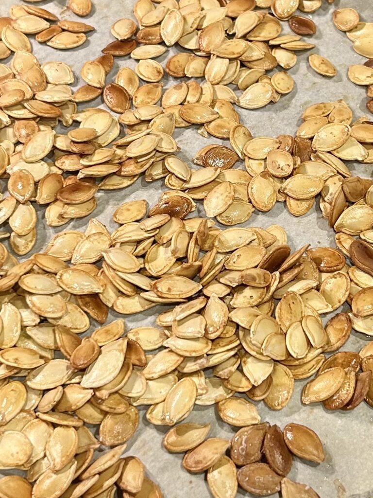 a tray of roasted pumpkin seeds