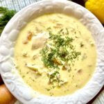 up close bowl of greek lemon chicken soup