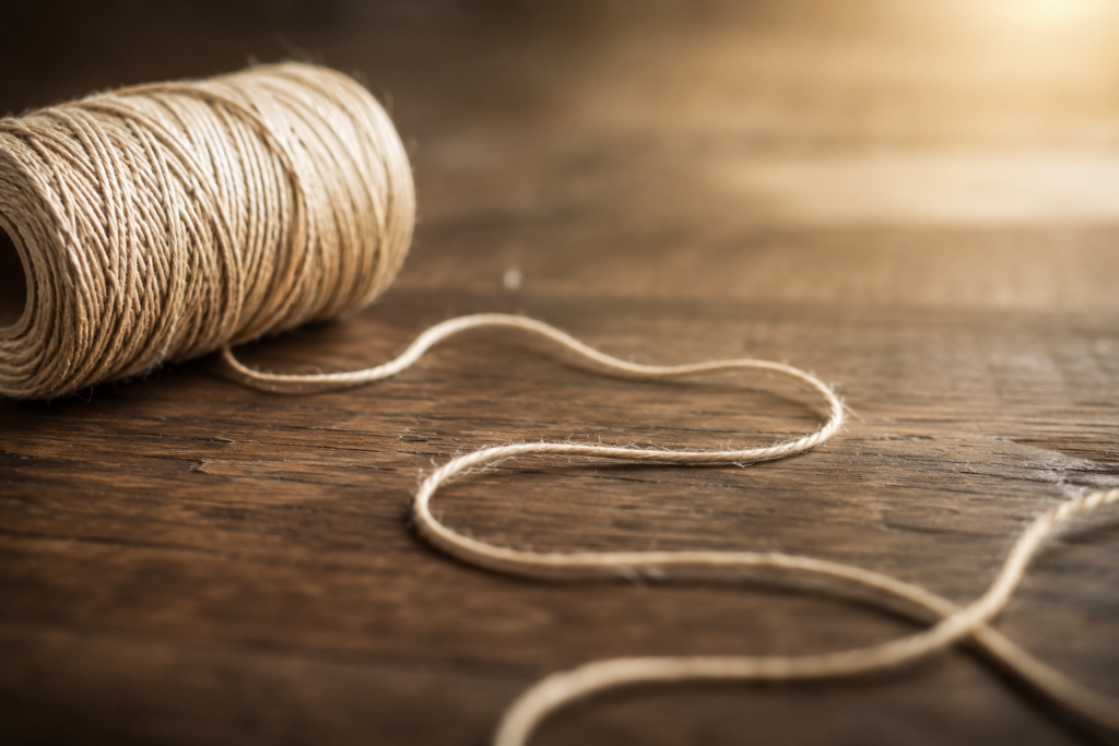 a spool of thread unwinding on the wood floor