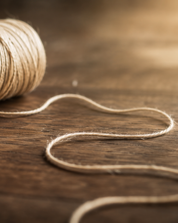 a spool of thread unwinding on the wood floor